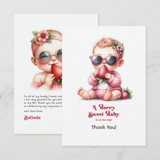 Strawberry Girl Berry Sweet Baby Shower  Thank You Card (Front/Back)