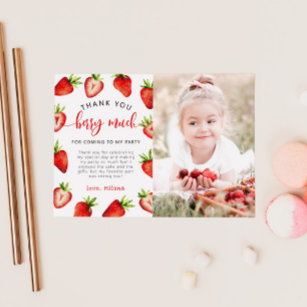 Strawberry Girl Birthday Berry Much Photo Thank You Card