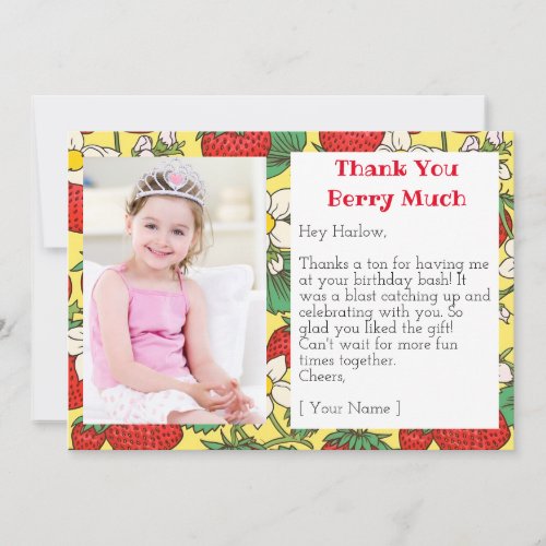 Strawberry Girl Birthday Berry Much Photo Thank You Card