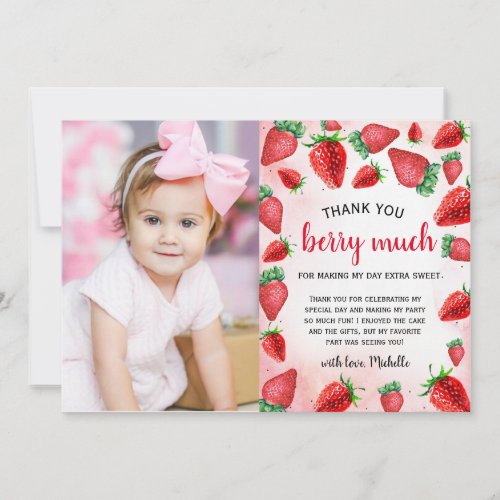 Strawberry Girl Birthday Berry Much Thank You Card