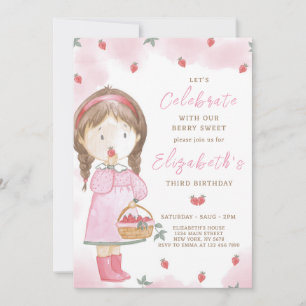 Strawberry Girl Birthday Invitation