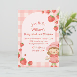 Strawberry Girl Birthday Invitation   Pink 