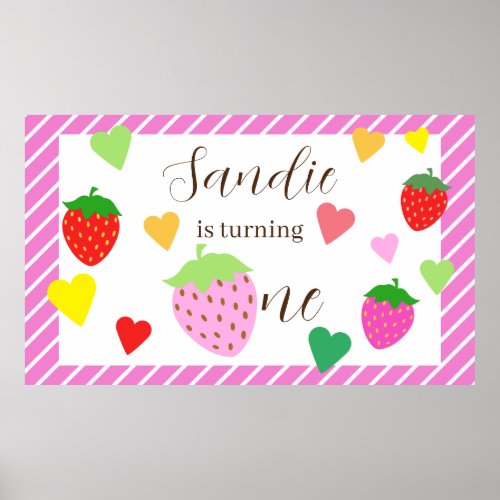 Strawberry Girl Birthday Party Banner Poster