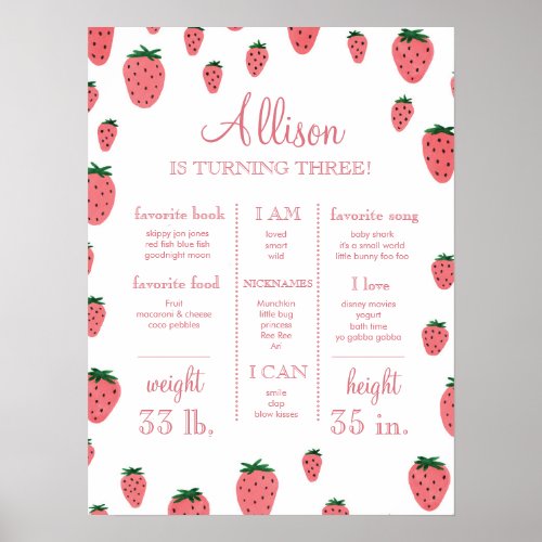 Strawberry Girl First Birthday Milestone Sign