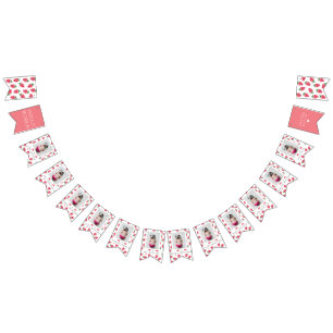 Strawberry Girl First Birthday Milestones Photos Bunting Flags