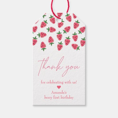 Strawberry Girl First Birthday Party Thank You Gift Tags