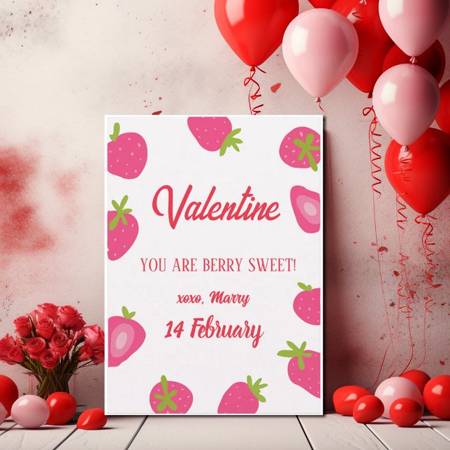 Strawberry Girl Sweet Valentines Day Note Card (Creator Uploaded)