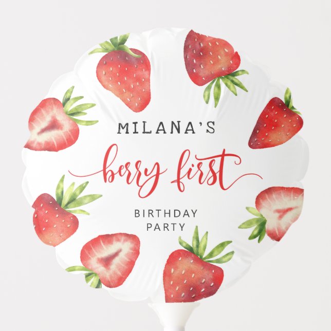 Strawberry Girls 1st Birthday Photo Balloon (Front)