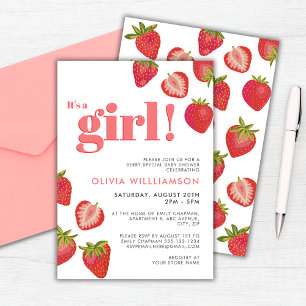 Strawberry Girls Baby Shower Invitation