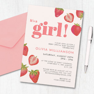 Strawberry Girls Baby Shower Invitation