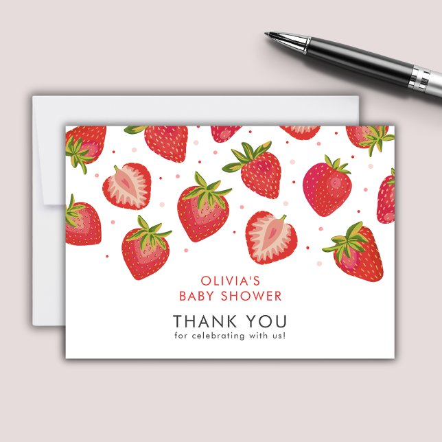 Strawberry Girls Baby Shower Note Card (Strawberry Baby Shower thank you notecards)