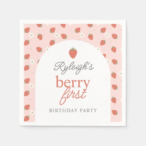 Strawberry Girls Berry First Birthday Party   Napkins