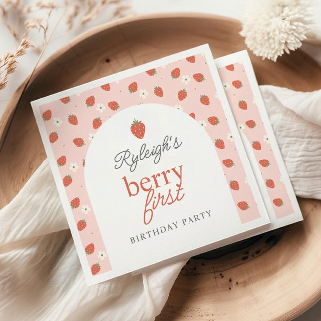 Strawberry Girls Berry First Birthday Party |  Napkins (Creator Uploaded)