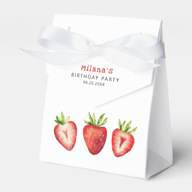 Strawberry Girls Birthday Party Favor Boxes (Front Side)