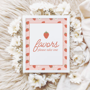 Strawberry Girls First Birthday   Favor Table Sign