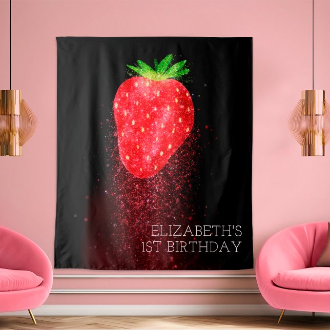 Strawberry Glitter Custom Backdrop Birthday Banner (Creator Uploaded)