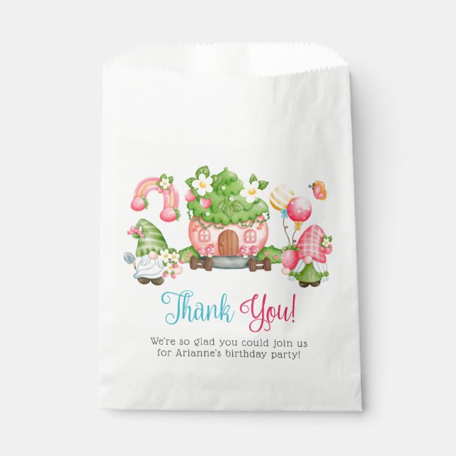 Strawberry Gnome Birthday Thank You Favor Bag (Front)