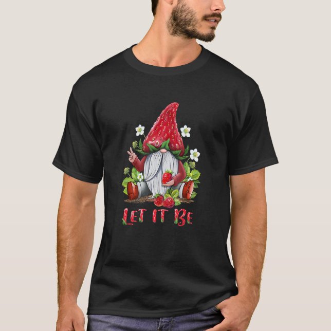 Strawberry Gnome Fruit retro hippie gnome peace T-Shirt (Front)
