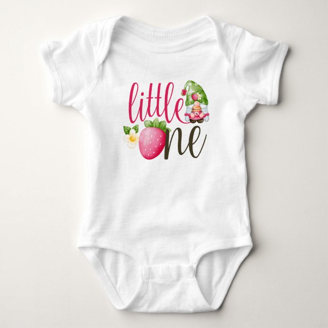 Strawberry Gnome Garden Baby Girl's 1st Birthday Bodysuit (Front)