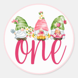 Strawberry Gnome Garden Baby Girl's 1st Birthday C Classic Round Sticker