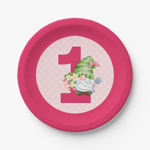 Strawberry Gnome Garden Baby Girls 1st Birthday Paper Plates