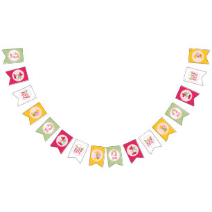 Strawberry Gnome Garden Little Girl's Birthday Bunting Flags