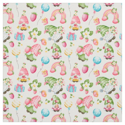 Strawberry Gnome Garden Little Girl's Birthday Fabric