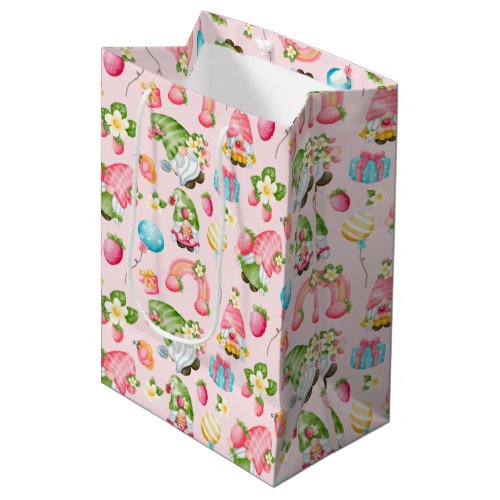 Strawberry Gnome Garden Little Girls Birthday Medium Gift Bag