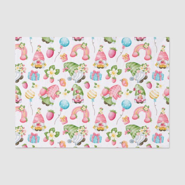 Strawberry Gnome Garden Little Girl's Birthday Tissue Paper (Front)