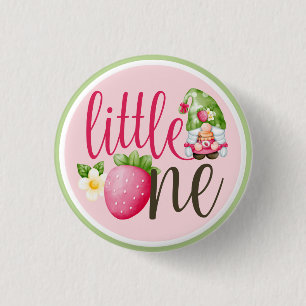 Strawberry Gnome Garden Little One 1st Birthday Button