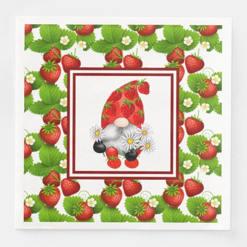 Strawberry Gnome Paper Napkin
