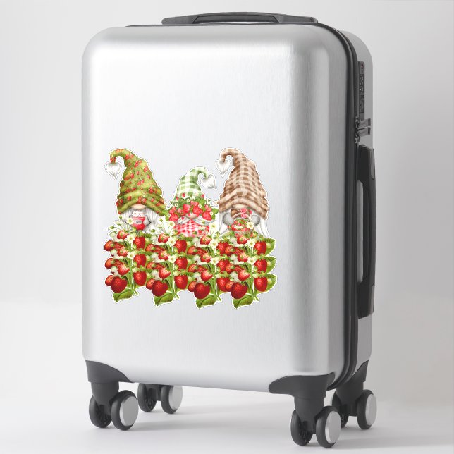 Strawberry Gnomes a Field of Strawberries 14"x14" Sticker (Suitcase)