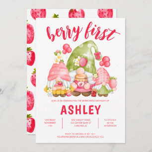Strawberry Gnomes Berry First Birthday Invitation