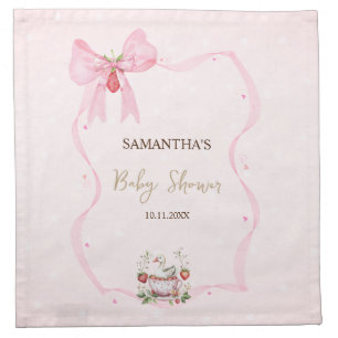 Strawberry,Goose,Bow Frame Dots Baby Shower Cloth Napkin