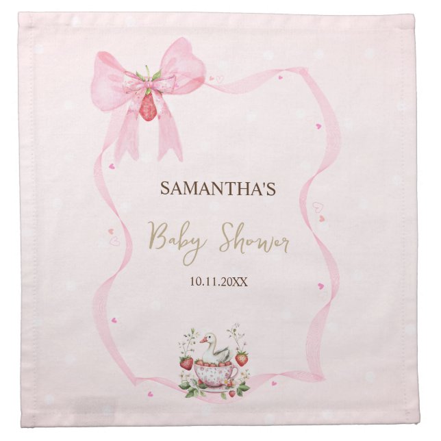 Strawberry,Goose,Bow Frame Dots Baby Shower Cloth Napkin (Front)