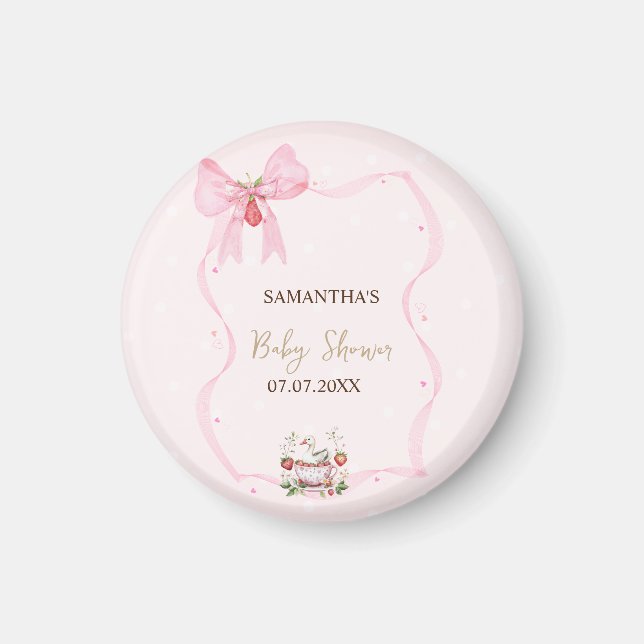 Strawberry,Goose,Bow Frame Dots Baby Shower Magnet (Front)
