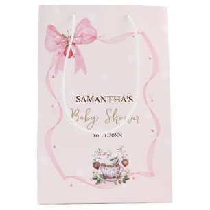 Strawberry,Goose,Bow Frame Dots Baby Shower Medium Gift Bag