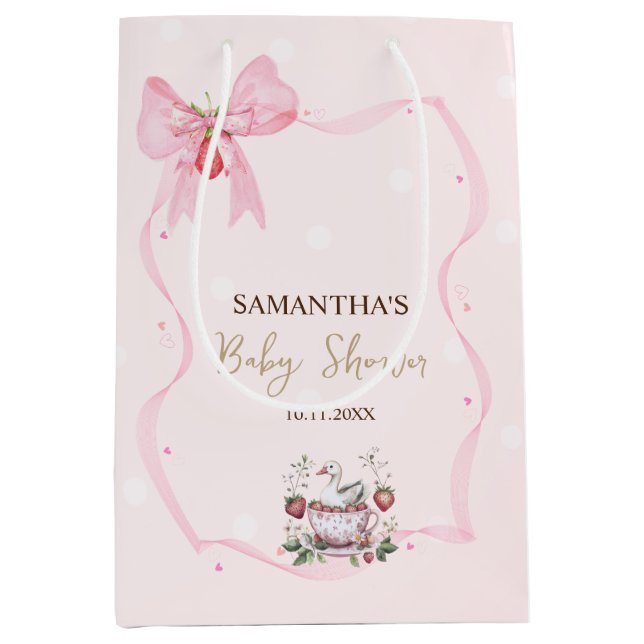 Strawberry,Goose,Bow Frame Dots Baby Shower Medium Gift Bag (Front)