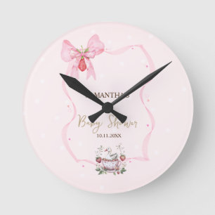 Strawberry,Goose,Bow Frame Dots Baby Shower Round Clock