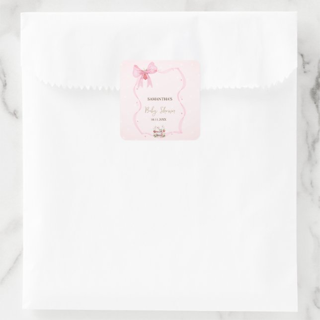Strawberry,Goose,Bow Frame Dots Baby Shower Square Sticker (Bag)