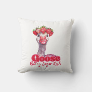Strawberry Goose Funny Goose with Strawberries Throw Pillow