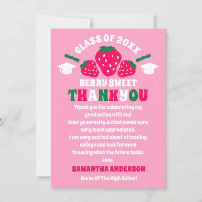  Strawberry Graduation Thank You Card (Front)