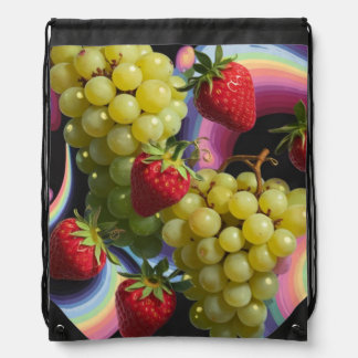 Strawberry Grape Fruit Swirl Drawstring Backpack