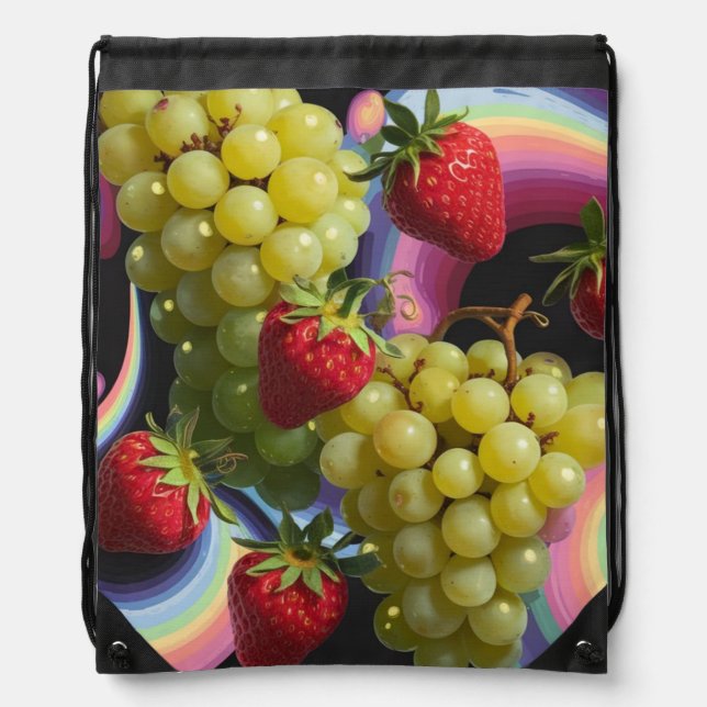 Strawberry Grape Fruit Swirl Drawstring Backpack (Front)