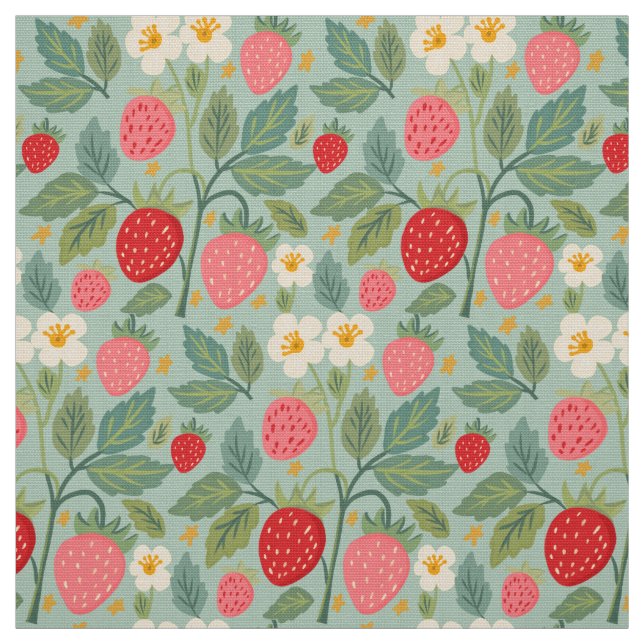 Strawberry Green Botanical Fabric