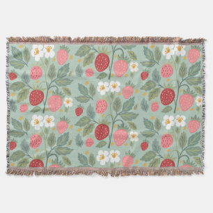Strawberry Green Botanical   Throw Blanket