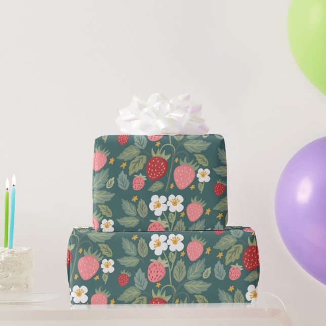Strawberry Green Botanical  Wrapping Paper (Party Gifts)