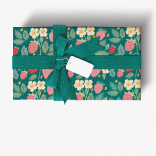 Strawberry Green Botanical Wrapping Paper