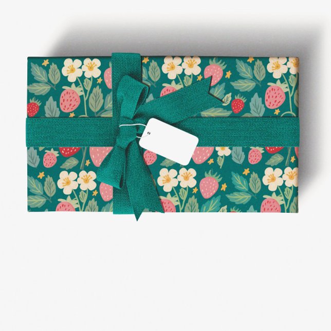 Strawberry Green Botanical  Wrapping Paper (Creator Uploaded)