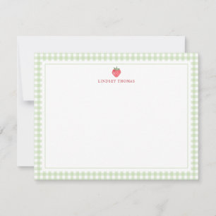 Strawberry Green Gingham Border Personalized Note Card